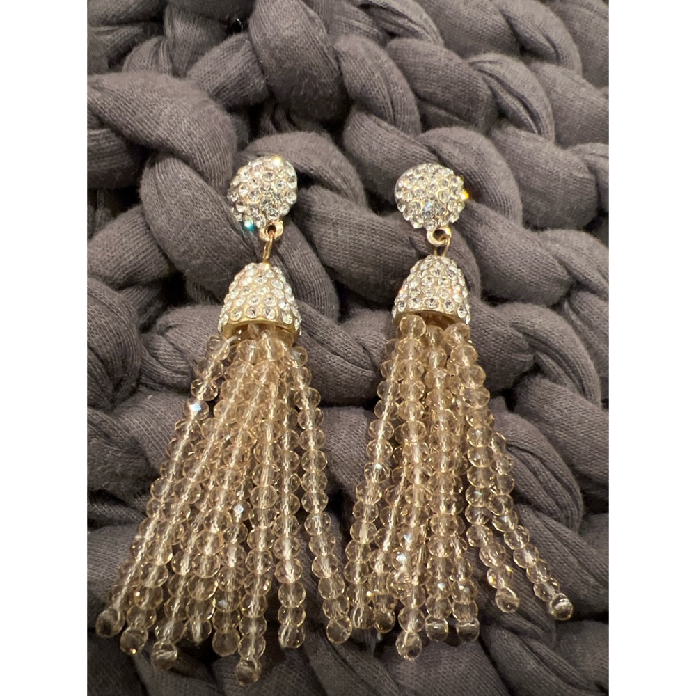 Beaded Tassel Drop Rhinestone Earrings